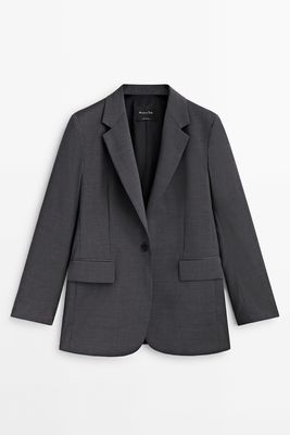 Grey Wool Blend Suit Blazer
