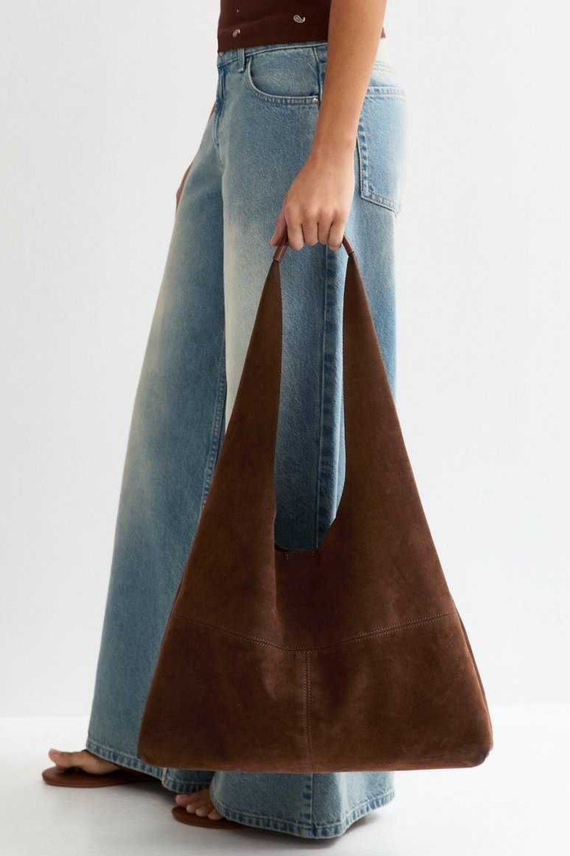 Faux Suede Slouchy Hobo Tote Bag