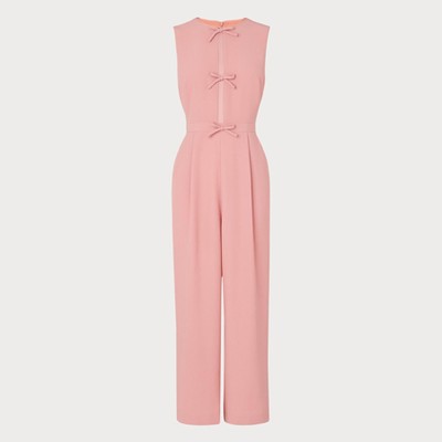 Summer Pink Crepe Bow Detail Jumpsuit