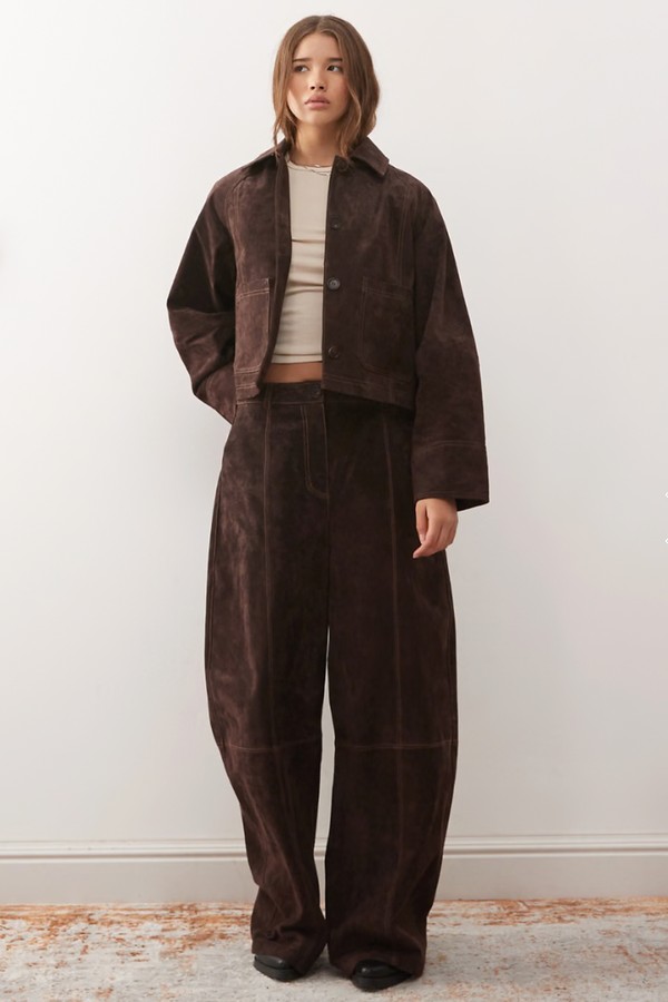 Real Suede Barrell Leg Trousers Co-Ord With Seam Detail from ASOS