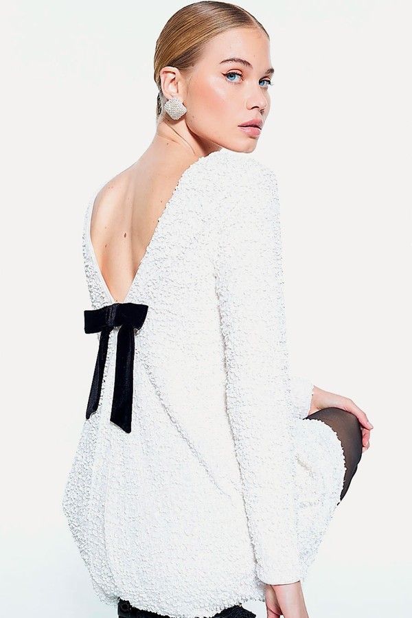 Sequin Velvet Bow Back Mini Dress from River Island