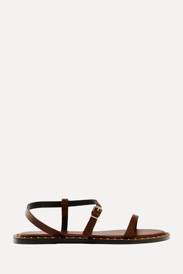 Flat Leather Slider Sandals from Zara