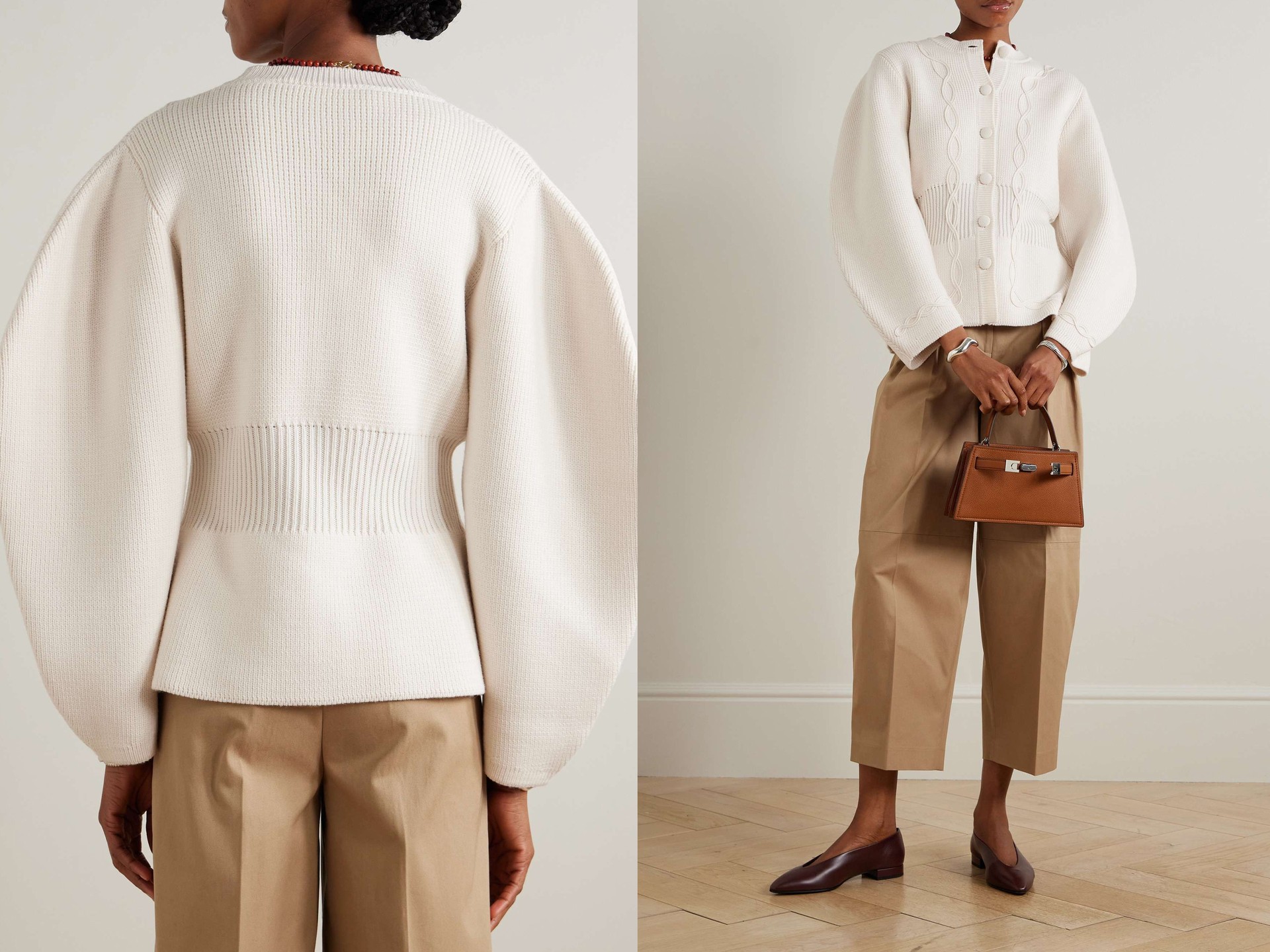 Adrian Ribbed Cable-Knit Wool Cardigan from Destree