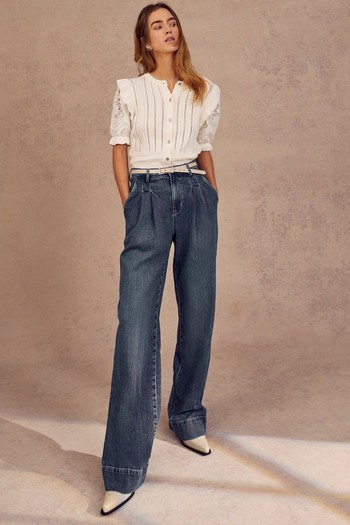 Pleat Front Wide Jeans