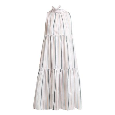 Striped Neck-Tie Cotton Dress from Asceno