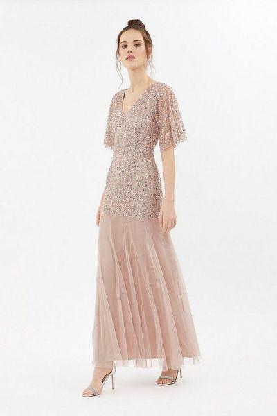 Sequin Angel Sleeve Maxi Dress 