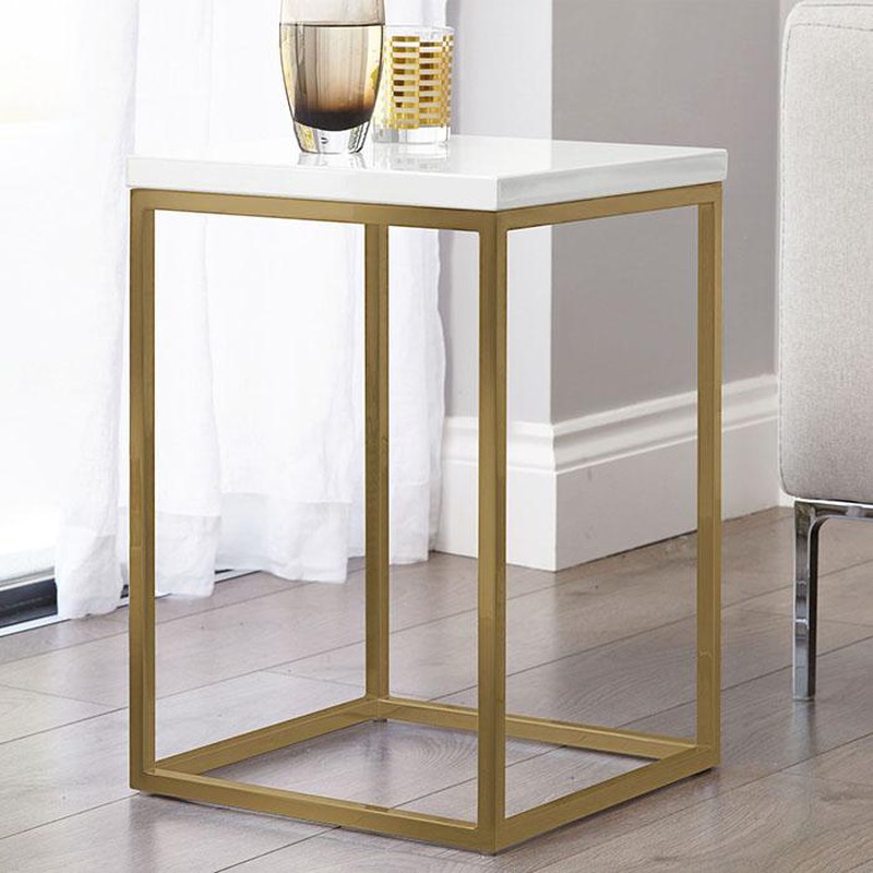 Acute White Gloss & Brass Side Table 