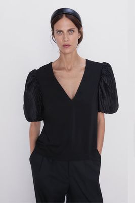 T-Shirt With Pleated Sleeves from Zara