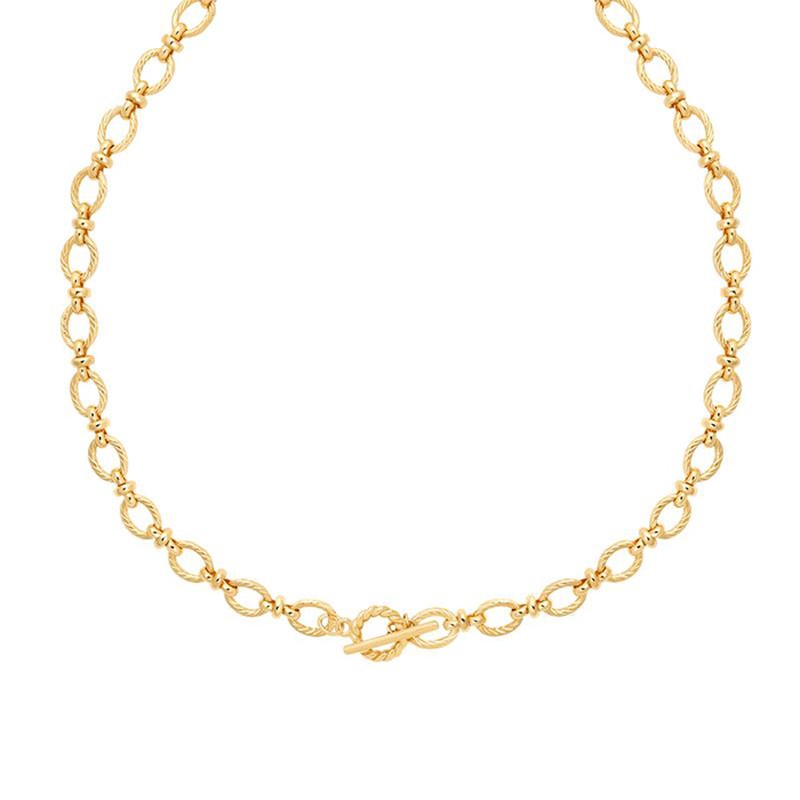 Textured Oval Link T-Bar Necklace In Gold