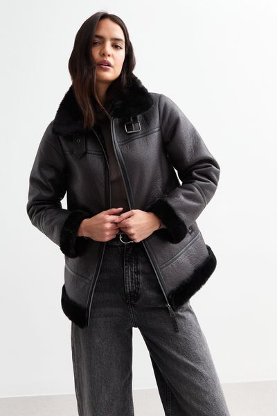  Faux Shearling Aviator Jacket