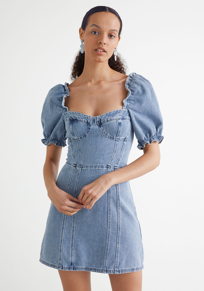 Puff Sleeve Denim Mini Dress