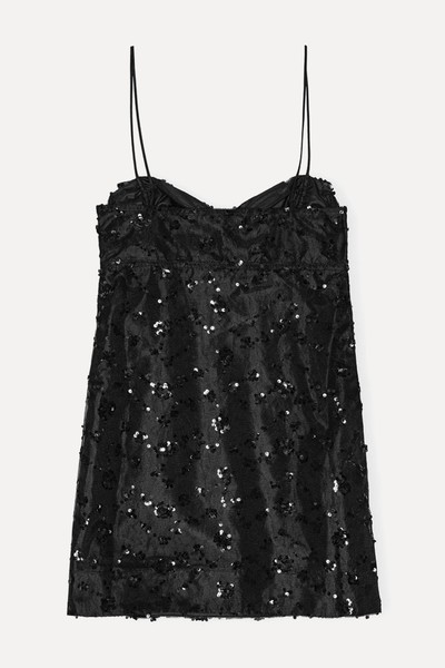 Black Sequins Lace Mini Dress from Ganni