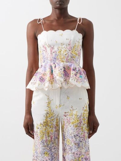 Jude Floral-Print Linen-Voile Peplum Top from Zimmermann