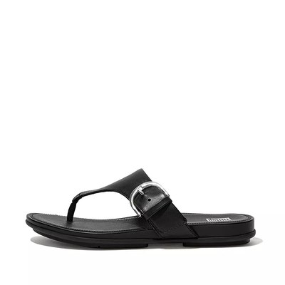 Gracie Buckle Leather Toe-Post Sandals All Black