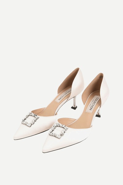 Satin Gem-Embellished D'Orsay Pumps from Charles & Keith