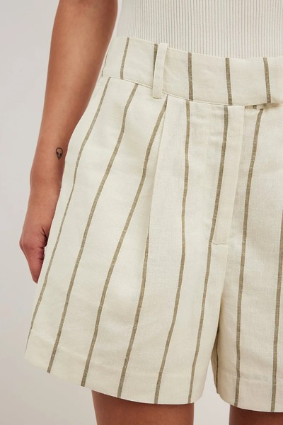 Linen Blend Mid Waist Straight Shorts