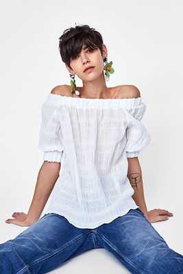 Off-The-Shoulder Textured Blouse from Zara