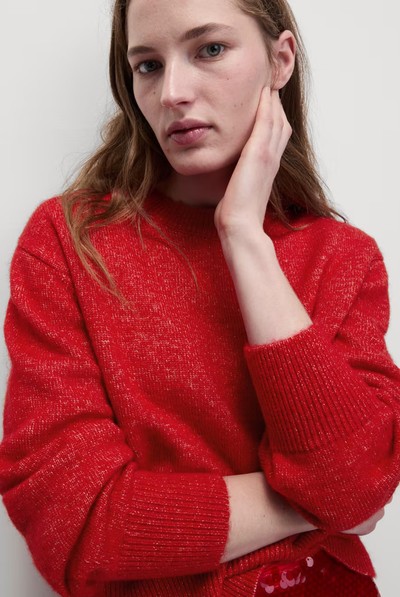 Textured Crew Neck Relaxed Jumper With Wool