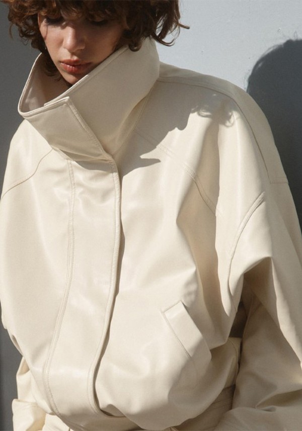 Oversize Leather Effect Bomber Jacket