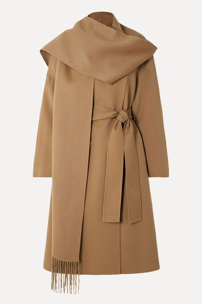 Lepage Fringed Scarf-Detailed Double-Breasted Coat from Joseph