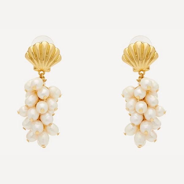 Gold-Plated Shell & Faux Pearl Cluster Drop Earrings from Kenneth Jay Lane