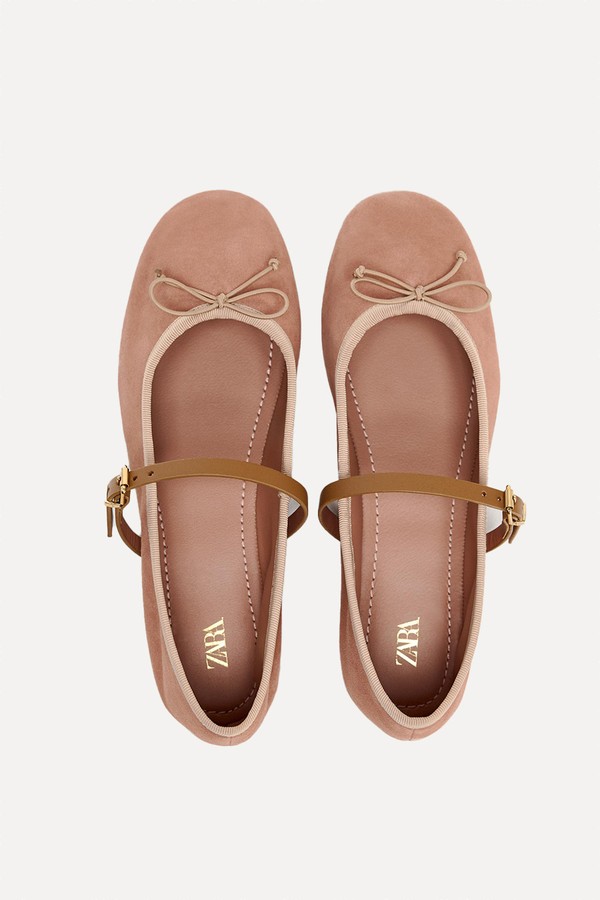 Suede Ballerinas With Strap from Zara