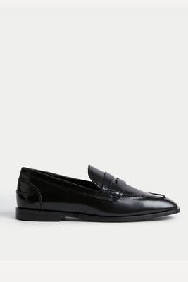 Leather Flat Square Toe Loafers