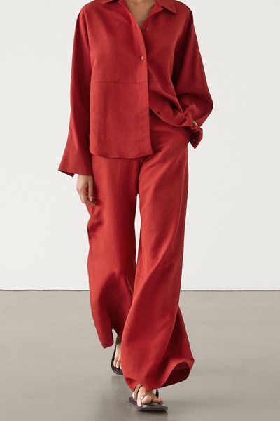 Linen Blend Wide-Leg Co-Ord Trousers  from Massimo Dutti 