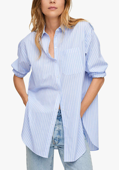 James Striped Longline Cotton Shirt from Mango