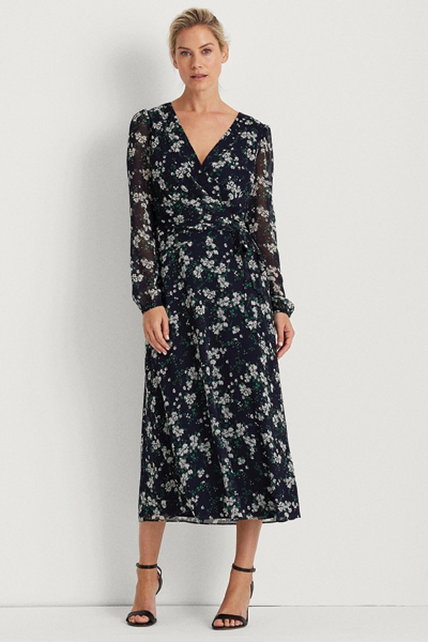 Puff-Sleeve Georgette Dress