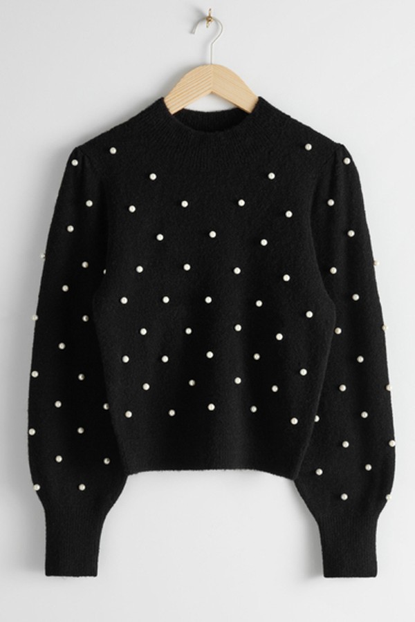 Pearl Dot Puff Sleeve Sweater