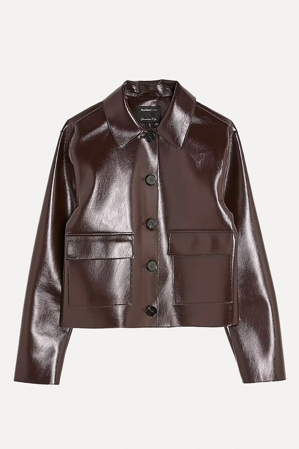 Faux Leather Button Through Jacket from River Island