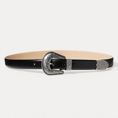 Floral-Engraved Leather Belt