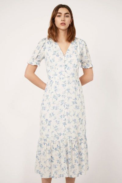 Floral Button Front Midi Dress