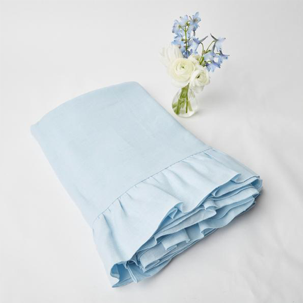 Sky Blue Ruffle Linen Tablecloth from Mrs Alice