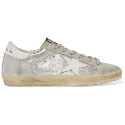 Superstar Distressed Metallic Leather And Suede Sneakers from Golden Goose 