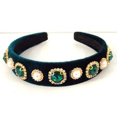 Green Velvet Jewelled Hair Band from Etsy