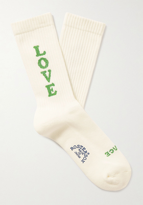 Love Metallic Intarsia Ribbed Cotton-Blend Socks from Rostersox