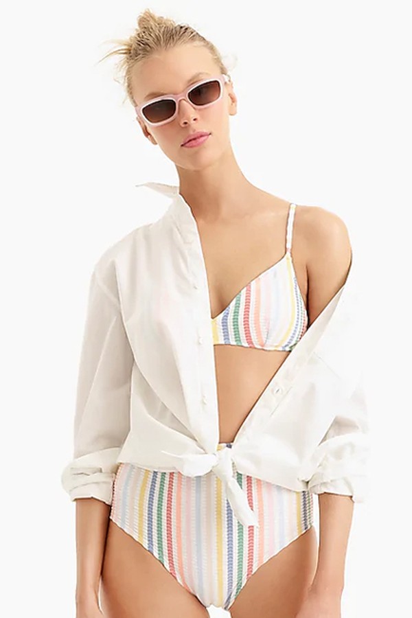 French Bikini Top In Suckered Rainbow Stripe