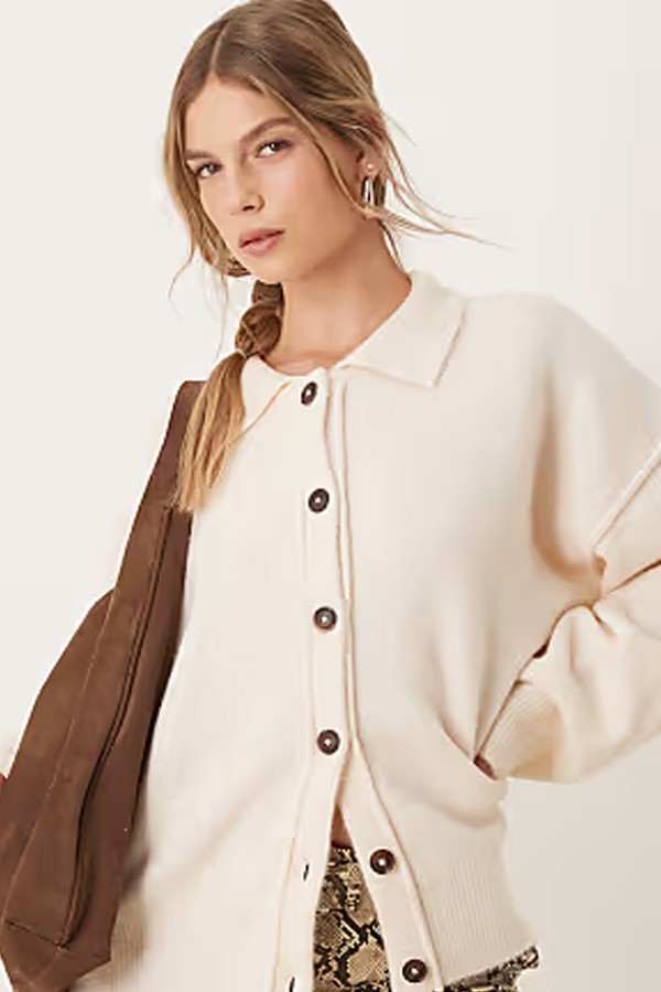 Knitted Collar Shirt Cardigan With Seam Detail from ASOS DESIGN