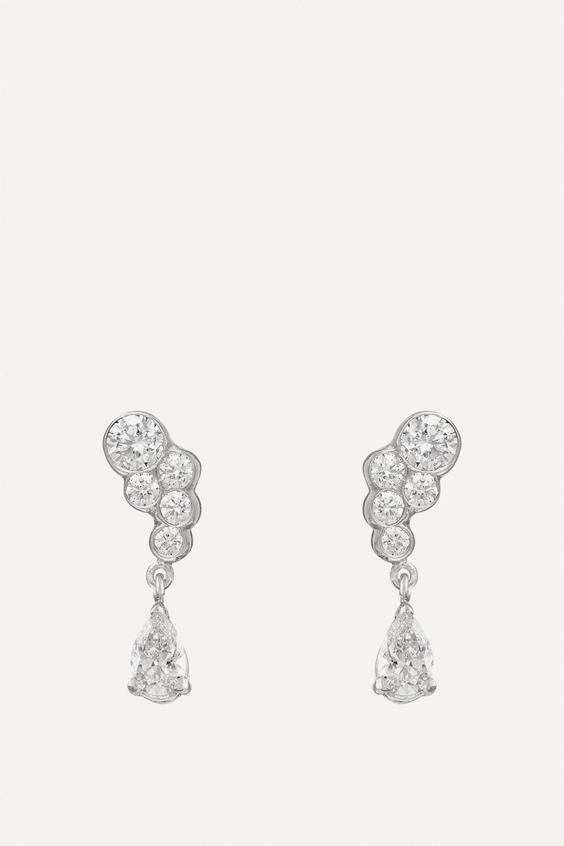 Five Diamond Scallop Cluster Earrings With Pear Drops