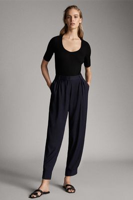Loose-Fitting Twill Trousers With Buttons from Massimo Dutti