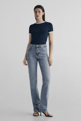 High-Waist Straight Cut Stretch Jeans from Massimo Dutti
