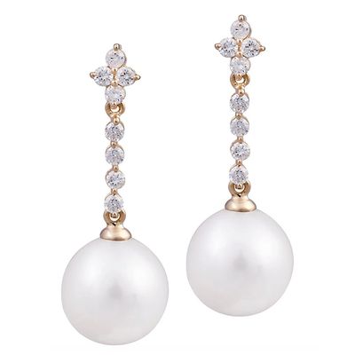 Diamond and Pearl Drop Earrings from Kojis