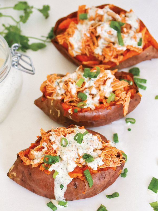 Buffalo Chicken Stuffed Sweet Potatoes