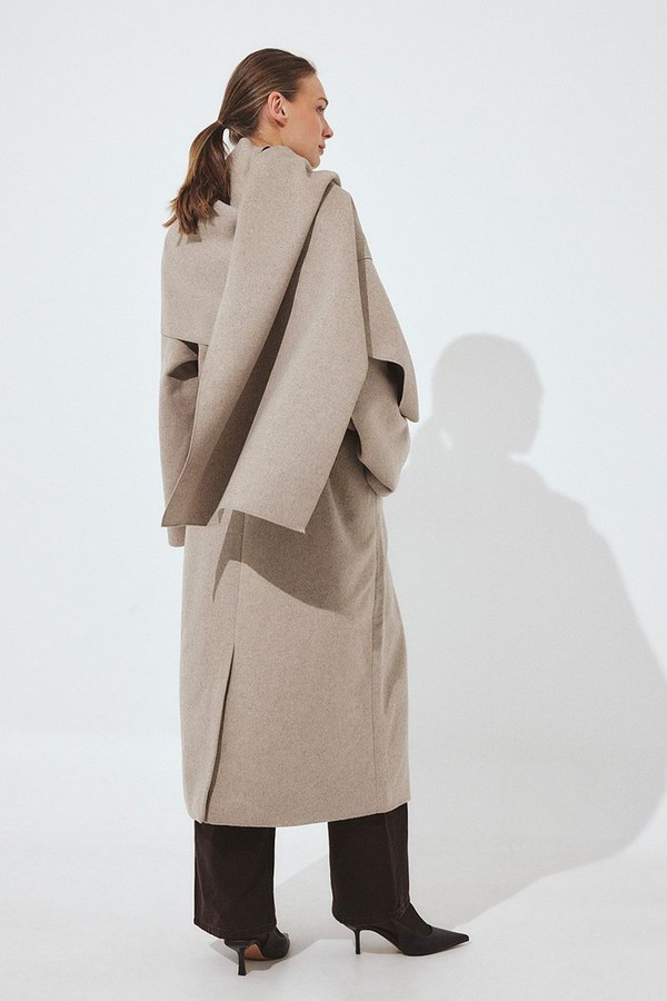 Wool Blend Scarf Detail Coat