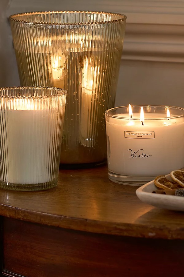 Winter Clear Ribbed Large Candle