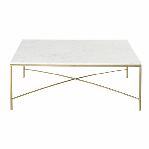 White Marble and Brass Metal Coffee Table from Maison Du Monde