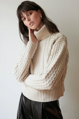 Cropped Wool Cable-Knit Sweater