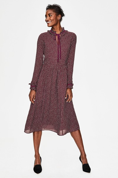 Cecilla Midi Dress in Mulled Wine Scattered Spot